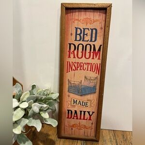 🤎Vintage wall plaque – “Bedroom inspection made daily”